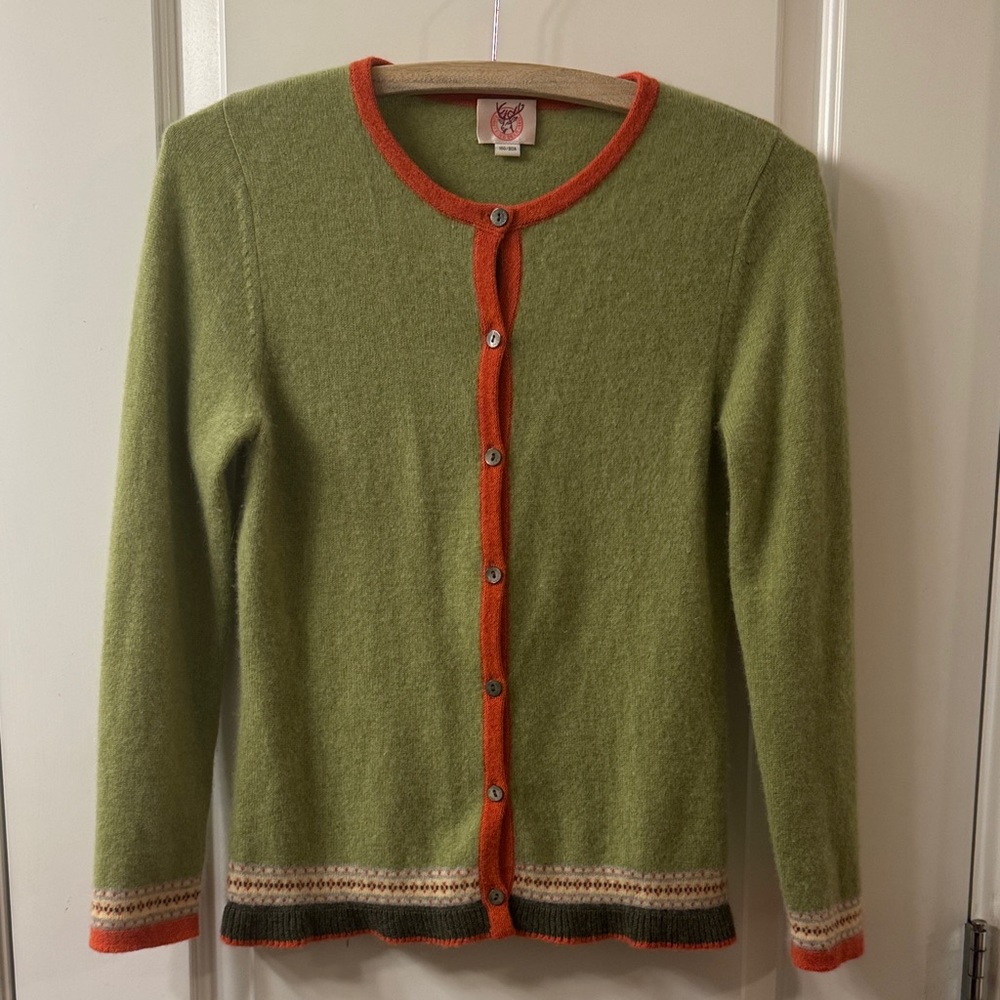 Reformation Olive Green Cardigan with Orange Trim